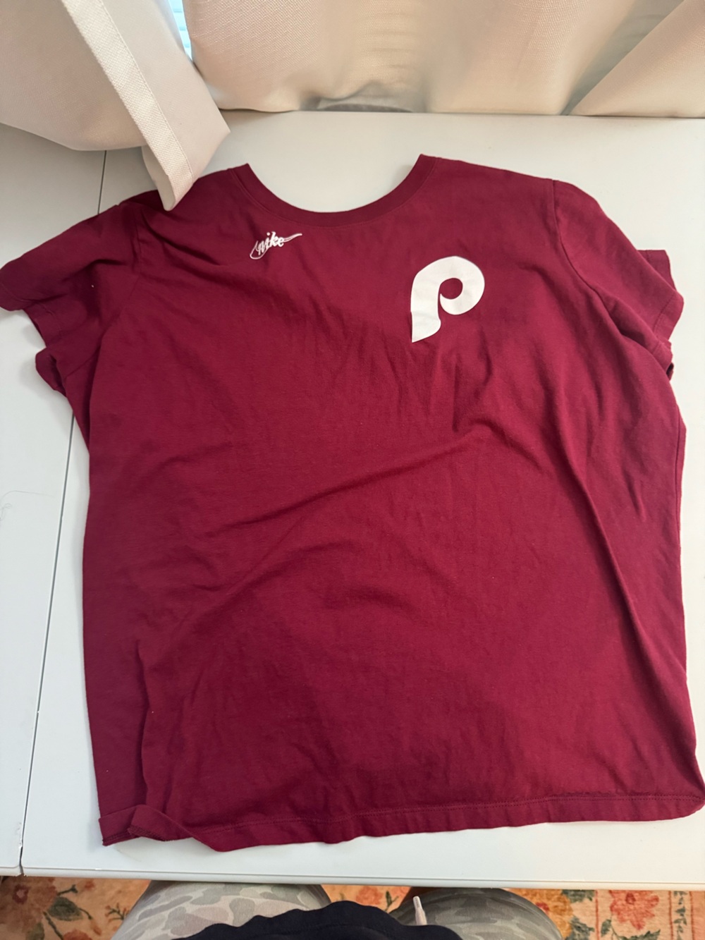 Nike Womens Phillies Burgundy Short Sleeve Tee with White Logo